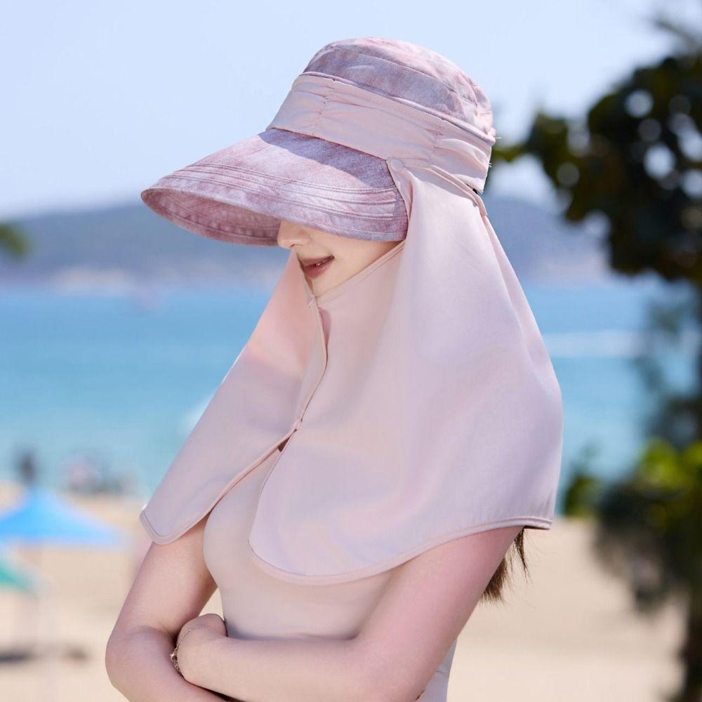 Wide-Brimmed Sunshade Sun Hat Sunscreen Mask Hat Windproof Rope Shawl Fisherman Hat Cycling