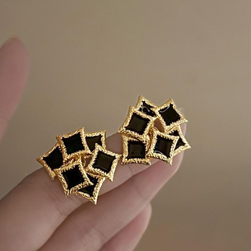 Silver Needle Black Crystal Geometric Stud Earrings Niche Versatile Earrings Temperament Light Luxury Premium Earrings