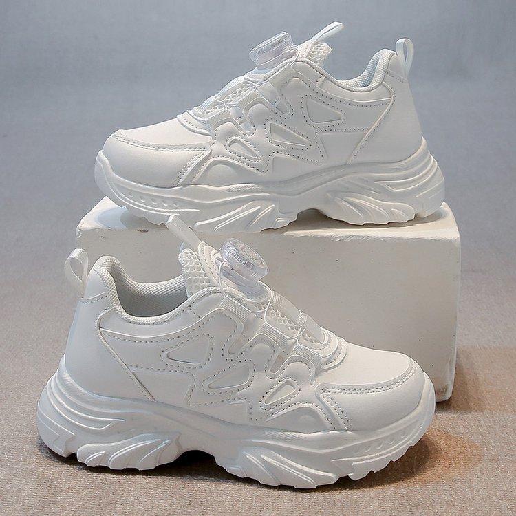 Girls Shoes 2025 Spring and Autumn Leather Waterproof Dad Shoes Student White Shoes Children Middle and Older Children Button Sports Shoes