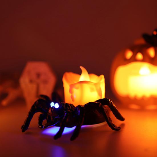 Flameless LED Candle Lights Halloween Spider Tea Light Decoration Battery Operated 3D Electric Flickering Fake Candle for Home Decor