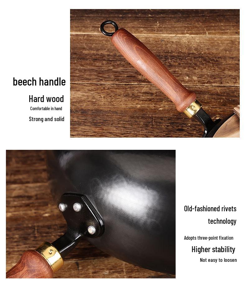 Hammered Wrought Iron Stir-Fry Pan & Small Stew Pot Set, Uncoated and Hand-Forged.