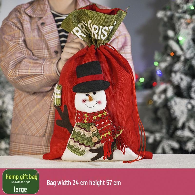 Three-Dimensional Santa Claus Burlap Backpack Candy Bag - Large Christmas Gift Decoration