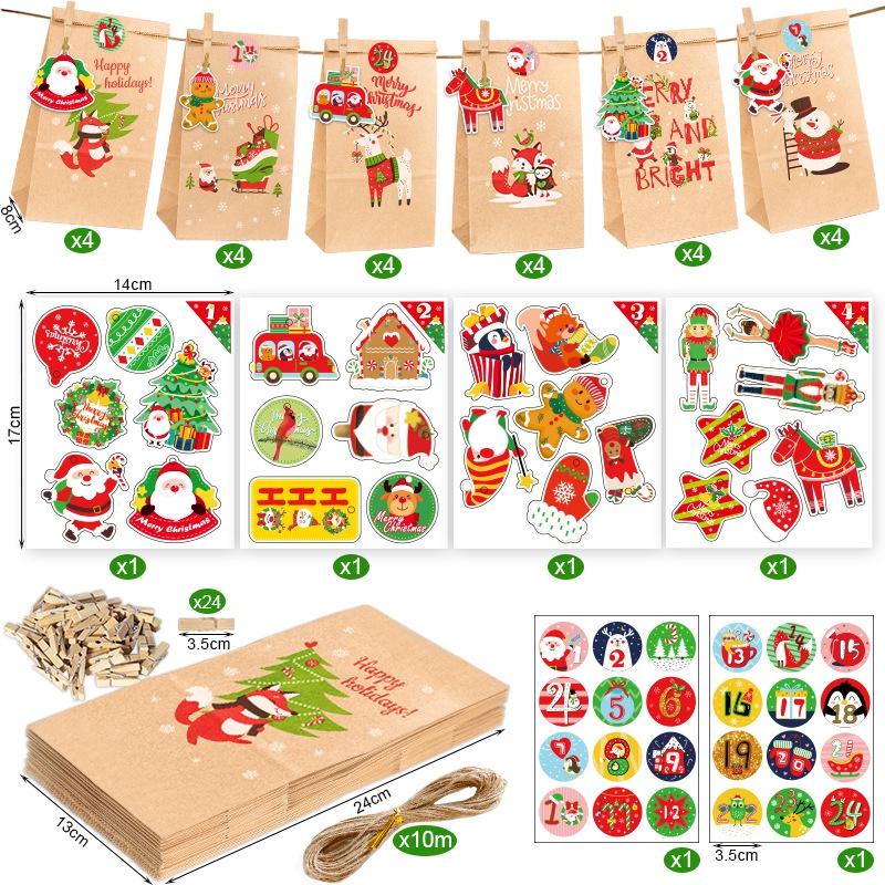 Christmas Wrapping Paper Bag Gift Tags with Strings Xmas Decor Printed Paper Card Labels Christmas Decoration Packaging Supplies