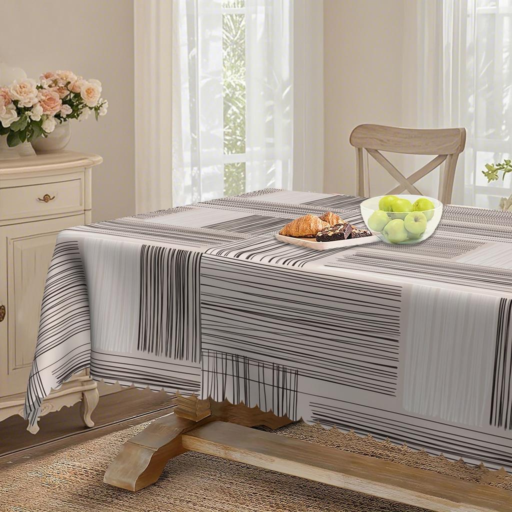 Minimalist Square Tablecloth, Geometric Striped Waterproof Tablecloth, Round Tablecloth, Black And White Striped Geometric Pattern
