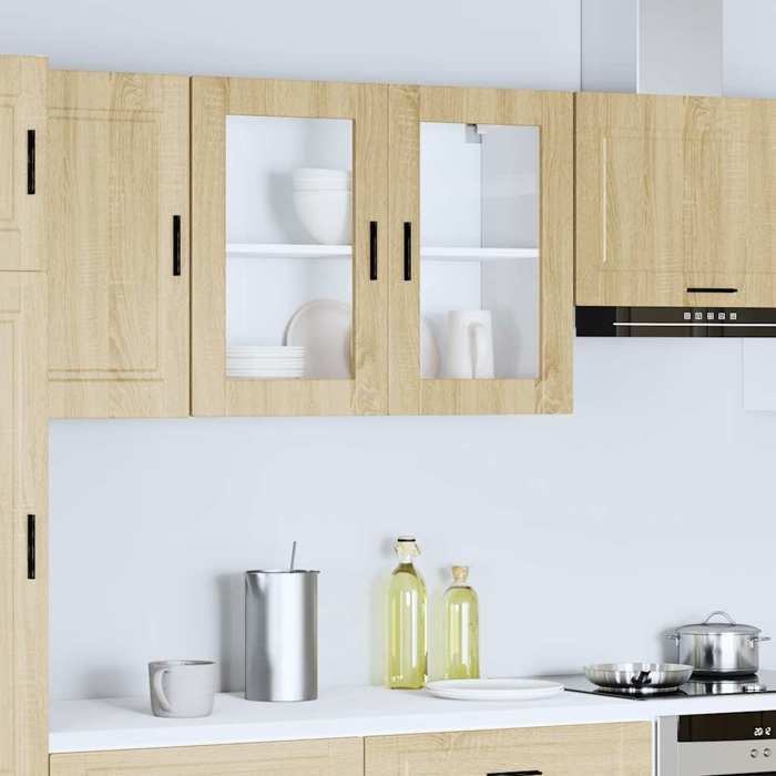 VidaXL Armoire murale de cuisine et porte en verre Porto chêne sonoma, meuble mural de cuisine, armoires murales avec 854090