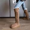 Fashion 2024 High Quality Round Toe Mid Heel Concise Women's Boots Turned-over Edge Knee-high Snow Boots Flat with Slip-on Ladies Shoes