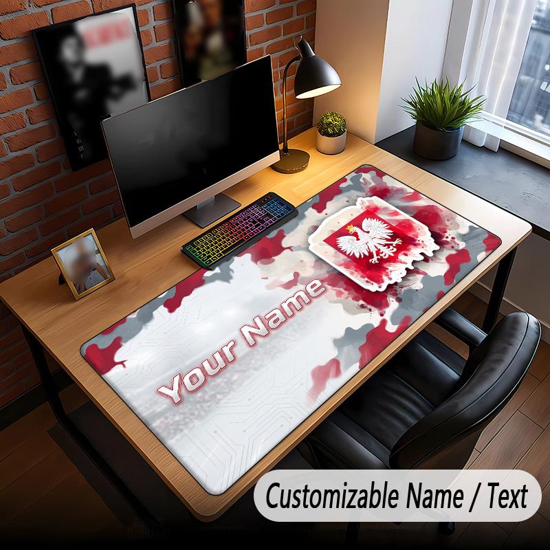 Large Mouse Pad Poland Football Print Custom Name Text Desk Mat for Office Gaming