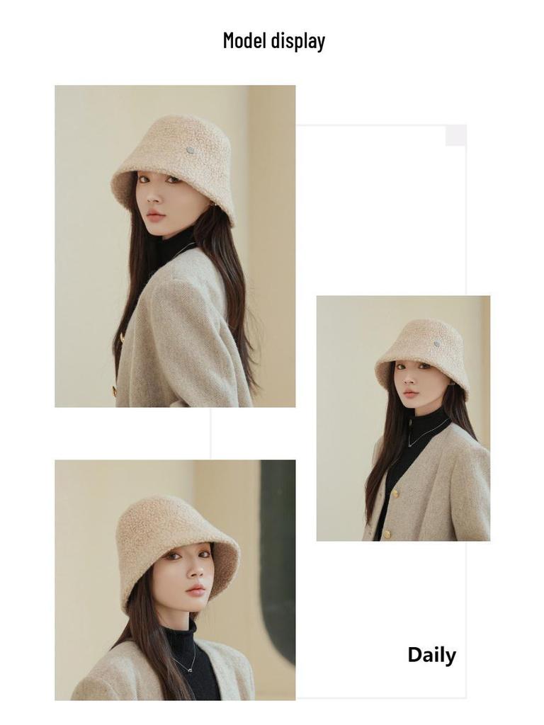 Körniger Woll-Damen-Bucket-Hat - Gesichtsschlankmachend, Breite Krempe, Warm für Herbst/Winter