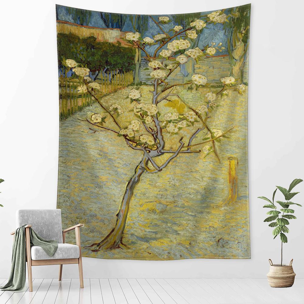 Idyllic Forest Cabin Tapestry Wall Hanging Bohemian Psychedelic Mystery Van Gogh Oil Painting Bedroom Decor