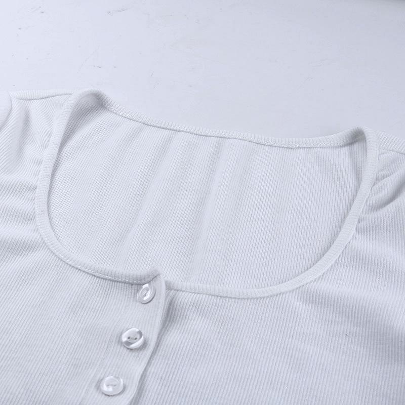 Buttons Summer Crop Top T-shirt Women Corset Skinny Knitted Tee Shirt Femme Casual Basic Sexy Tshirt Woman