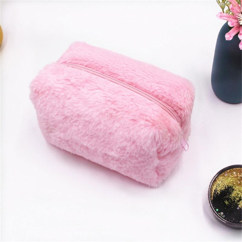 Plush Makeup Bag Soft Polyester Materials for Organizing Cosmetics Fashionable and Practical Designs for Women