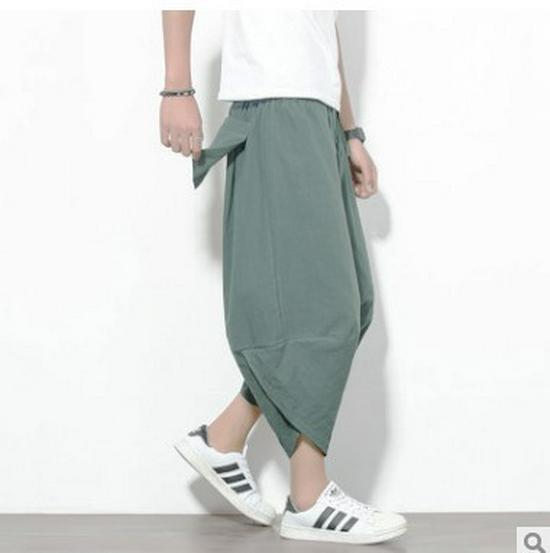Men's Multicolor Thai Wide-Leg Bloomers - Cotton & Linen Beach Pants, Chinese Style, Spring/Summer.