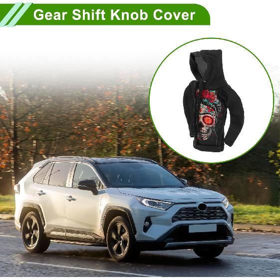 

Universal 11x15.5cm/4.33 x6.1 Gear Shift Knob Cover Decoration Stick Shifting Handle Protector Polyester 1 Pc Skeleton Hoodie Style Flower Black
