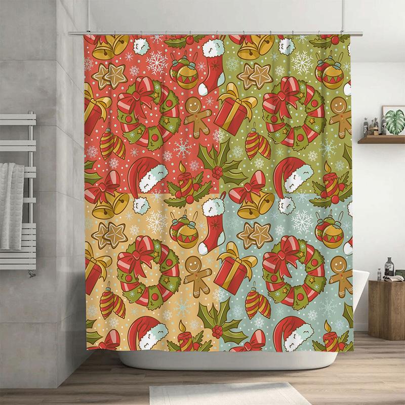 

Tu Christmas Shower Curtain Festive Holiday Decor Farmhouse Merry Christmas Pattern Waterproof Bathroom Curtain Xmas Home Decor W60H190(CM)-1 Pcs