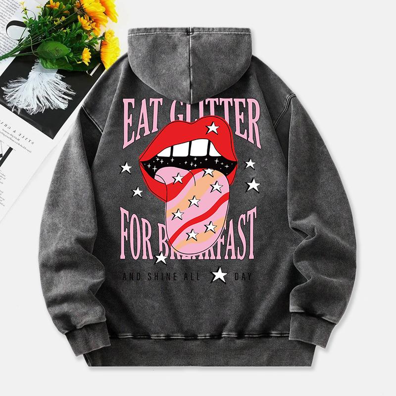 

Толстовки с капюшоном Lips And Stars для женщин, красная печать, хлопок, уличная одежда, потертый карман, оверсайз, женская одежда M