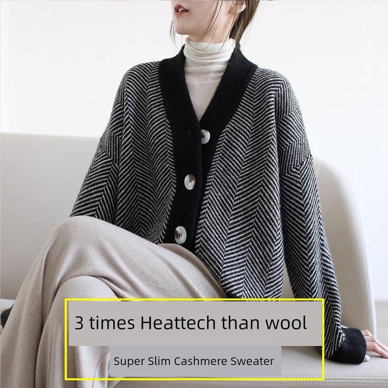 

Erdos Autumn and Winter Solid Color Wool Cardigan V Neck Sweater Women s Fancy Loose Knitting Woolen Sweater Outwear Black Size M Recommendation 100-55.00kg