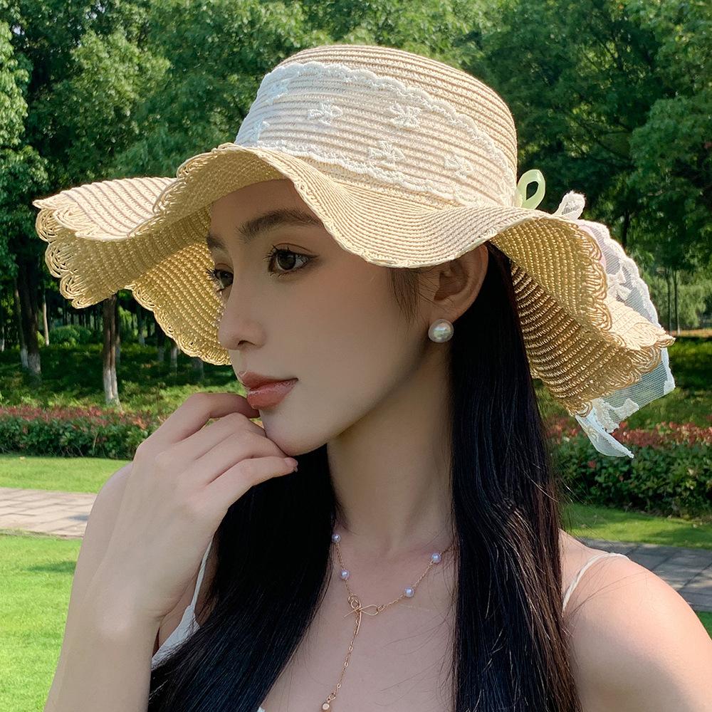 Summer Tulip Straw Hat, Seaside Vacation Bow Sunscreen Sun Hat, Large Brim Sun Hat Wholesale Spot