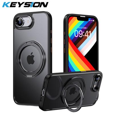 KEYSION Shockproof Transparent Case for MagSafe for iPhone 16e 2025 360° Magnetic Ring Stand Wireless Charging Matte Clear Cover