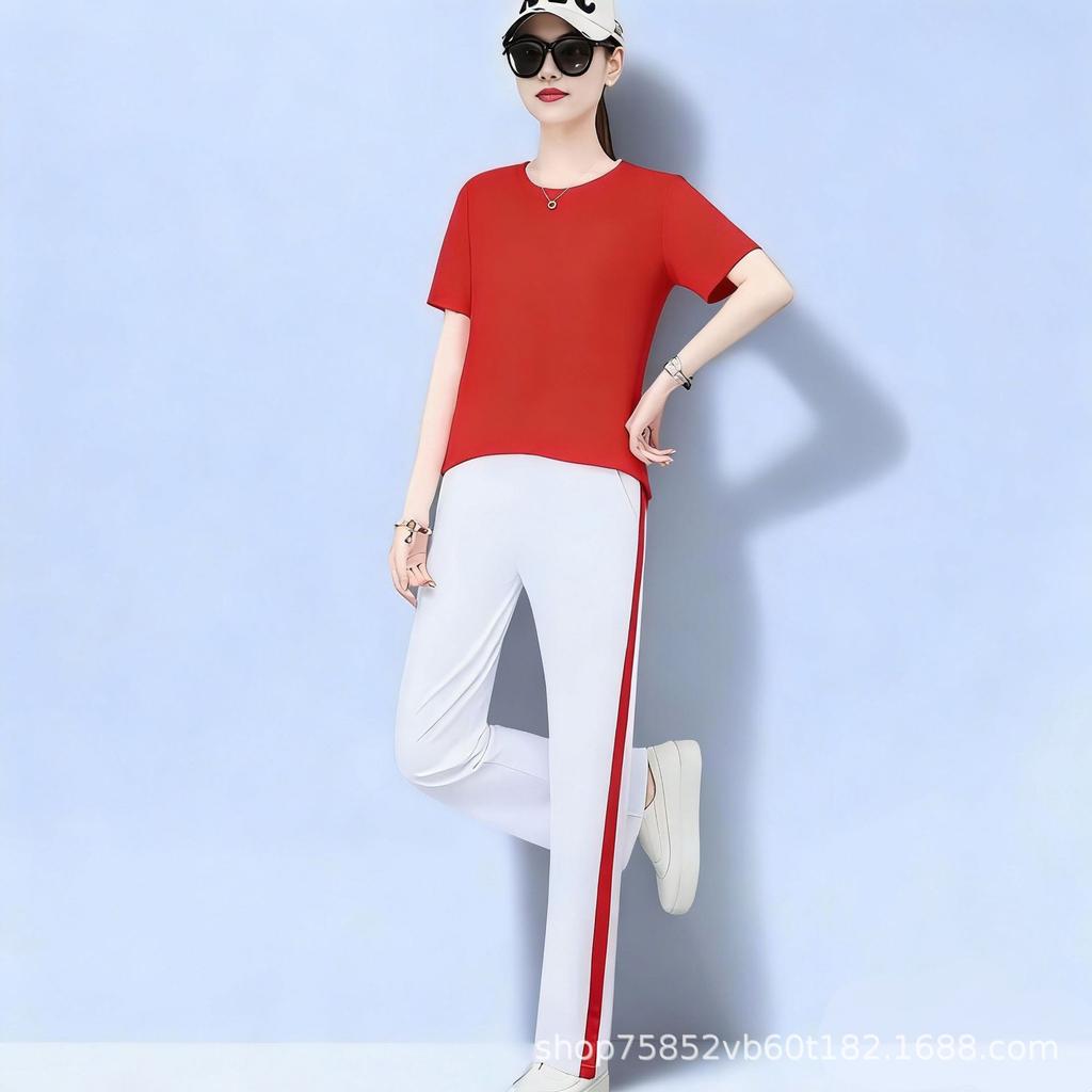 Summer fashion loose women's short-sleeved performance clothes casual sports running suit women's thin sports two-piece set trendy