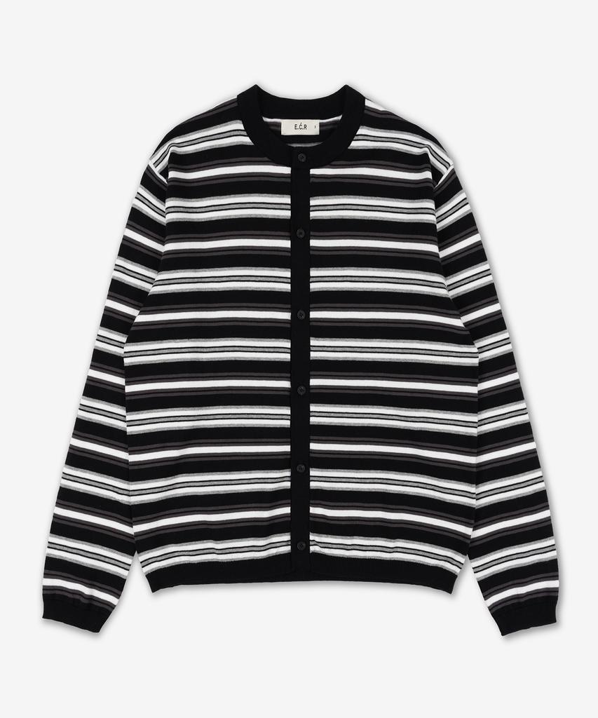 ECORR Washable Cotton Striped Crop Cardigan_Black