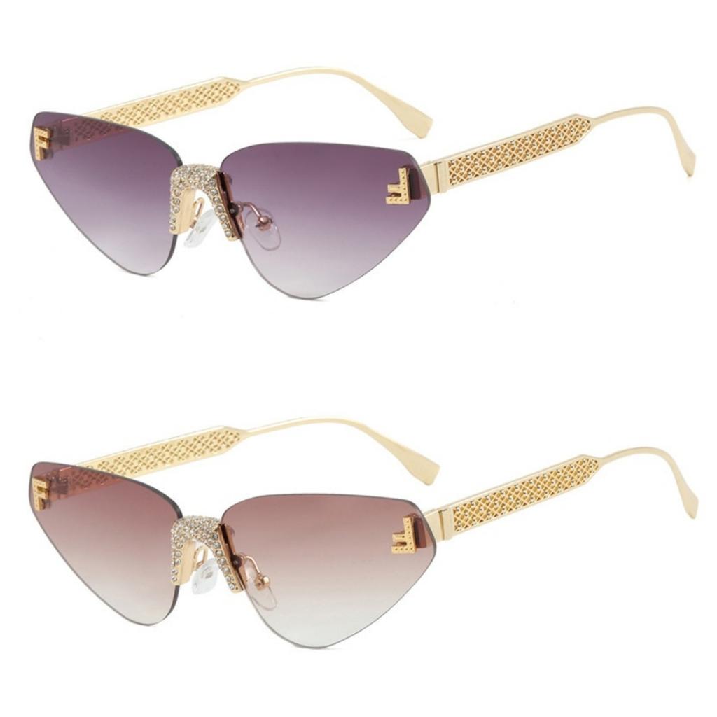 Women'S Sexy Cat Eye Rimless Rhinestone Sunglasses Luxury Brand Designer Retro Punk Metal Sunglasses Men'S Uv400 Driving Glasses