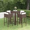 5 Pcs Garden Bar Set and Cushions Brown Woven Resin