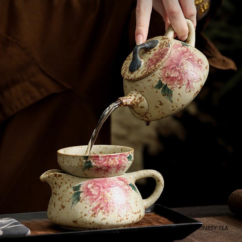 Chinese Traditional Handmade Flowers Ceramic Teapot Tea Pot Beauty Tea Infuser Kettle Travel Portable Tea Set Household Teaware