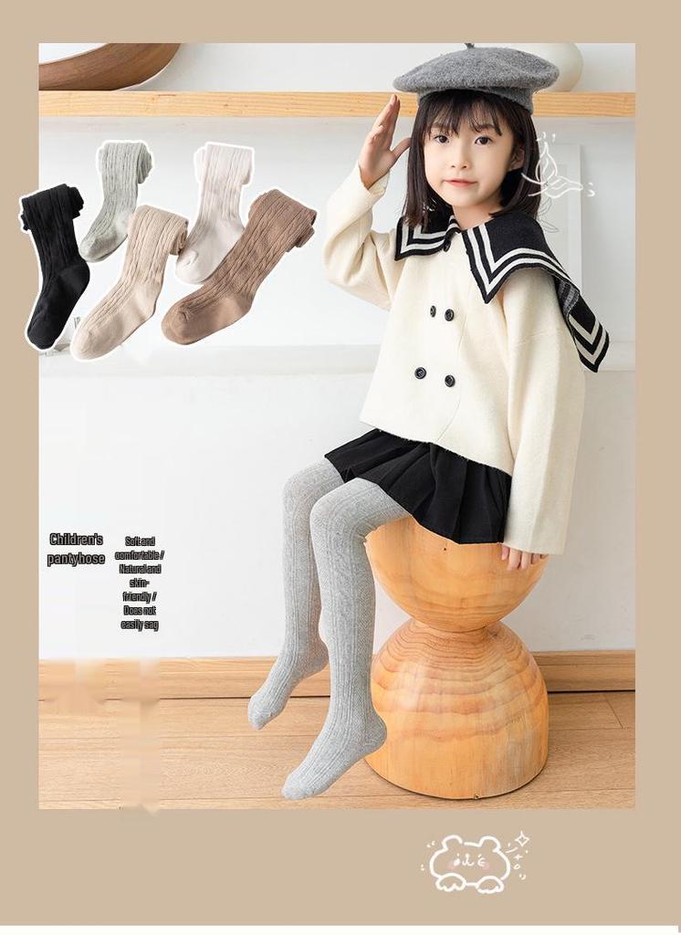 Khmer Cotton Tights for Children - Large Cable Knit, Open Crotch with Bowknot Style, Dual-Use Base Layer Pants for Toddlers and Girls