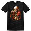 Skeleton Drinking Tea T Shirt Vintage Spooky Halloween Gothic Tee