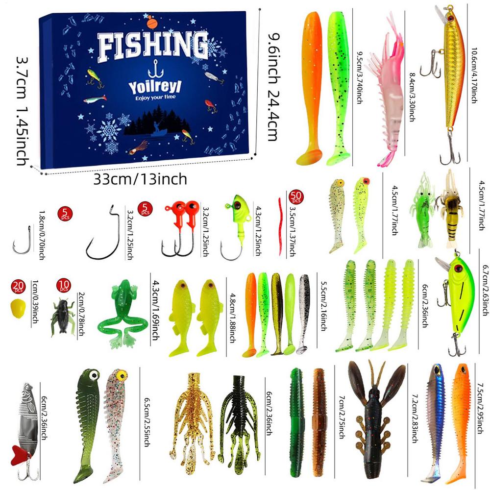 Fishing Advent Countdown Calendar 24 Days Christmas Fishing Lures Countdown Set Tackle Bait Lures Saltwater Freshwater Gear For