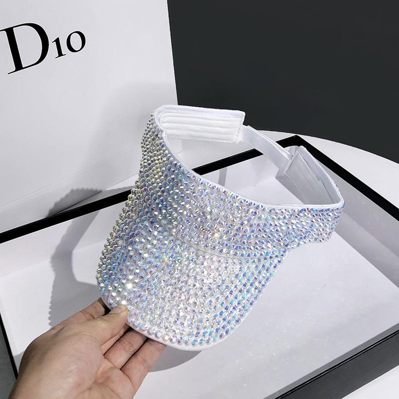 

Женская модная блестящая кепка с козырьком со стразами, спортивная уличная пляжная шляпа от солнца, шляпа топлесс белый