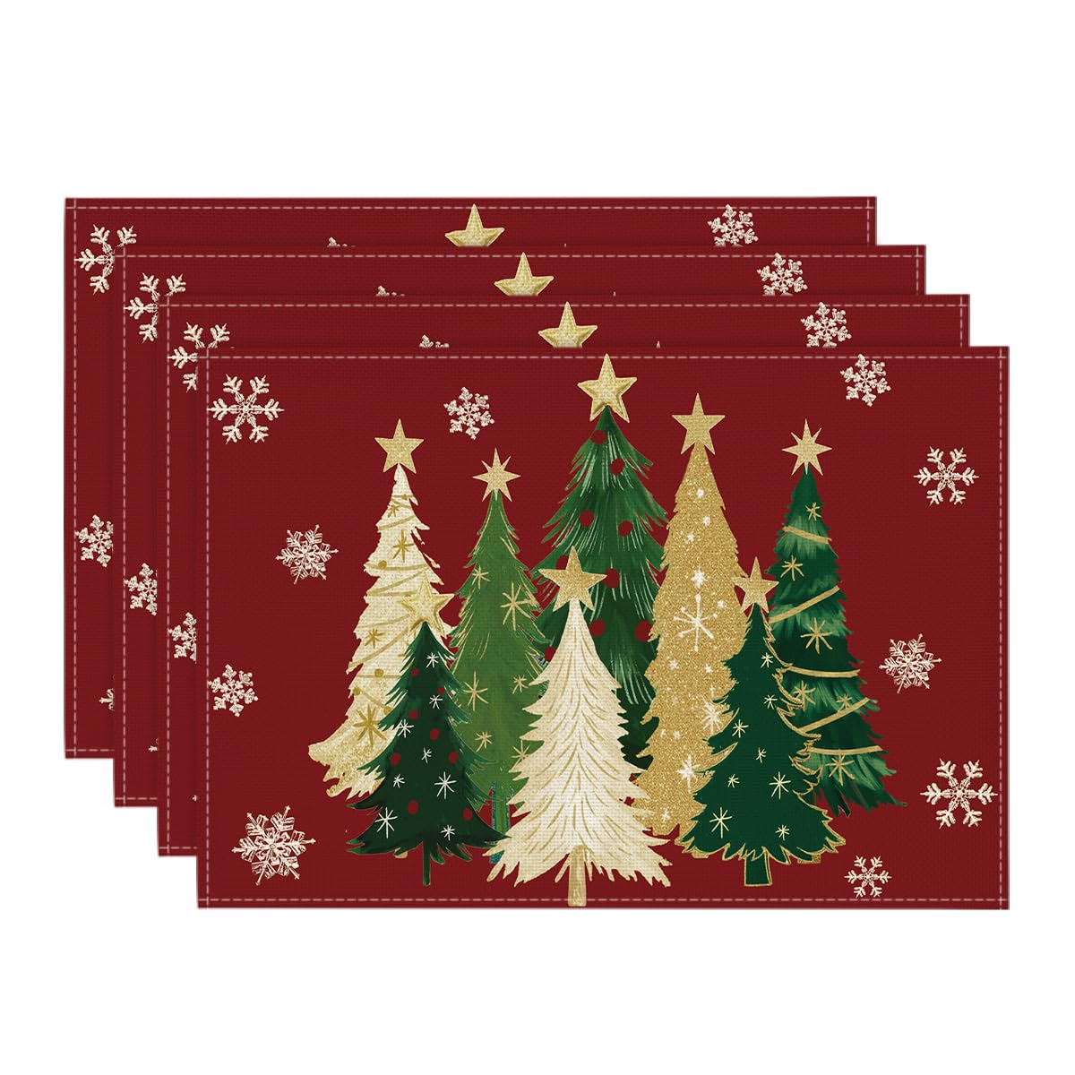 

Xmas Trees Snowflakes Winter Placemats Set of 4, 12x18 Inch Seasonal Red Christmas Table Mats for Party Kitchen Dining Decoration 12 x 18 , Rectangular 4 Pcs