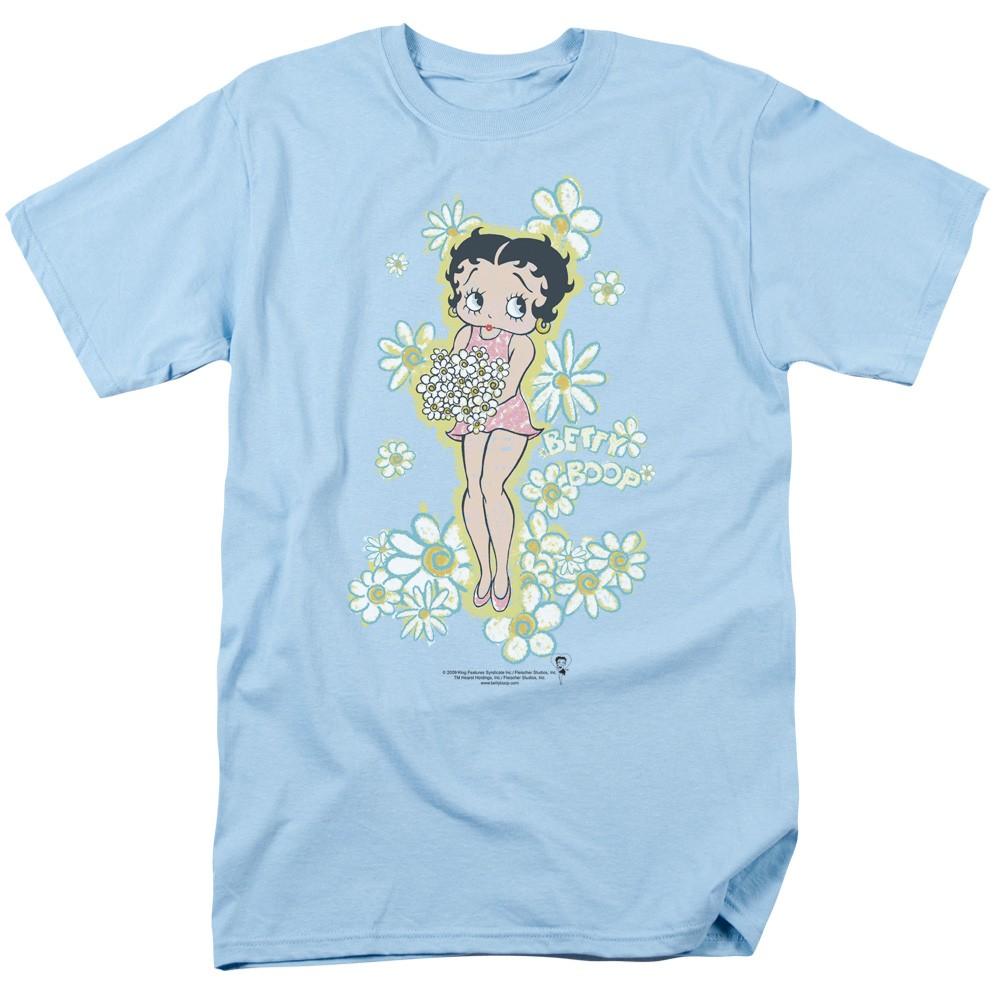 Betty Boop - Flowers - Adult Unisex Short Sleeve T-Shirt - Blue 3XL
