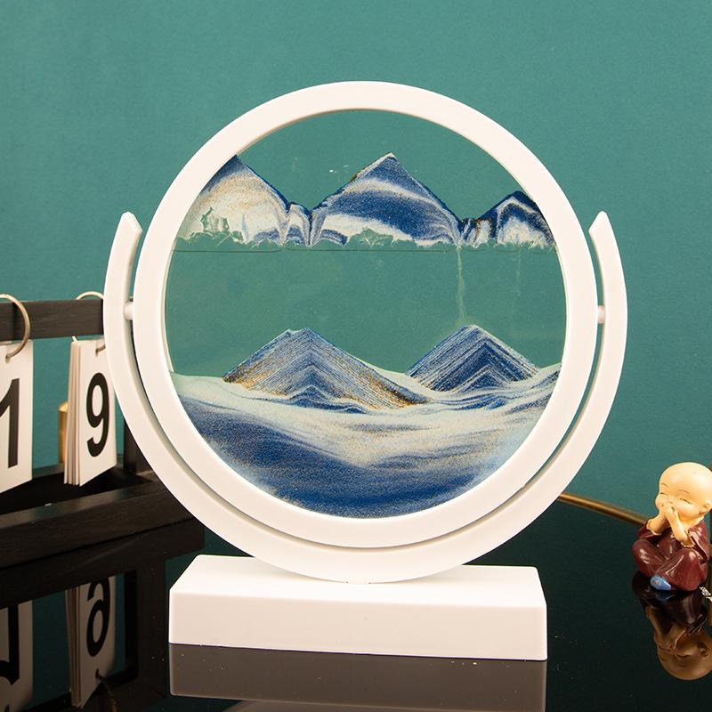 Rotatable Sandscape Moving Sand Art Picture Round Glass Deep Sea 3D Hourglass Quicksand Flowing Sand Painting Home Decor Gifts