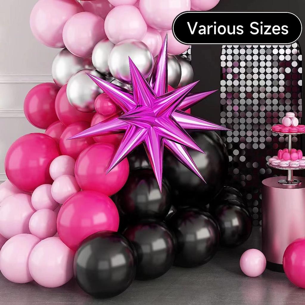 Black Pink Rose Red Balloon Wreath Set Exploding Star Aluminum Film Balloon Girl Birthday Bachelorette Party Decoration
