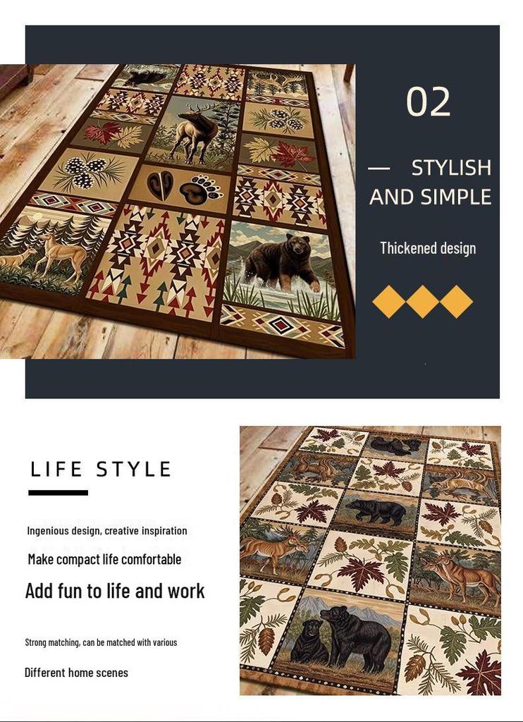 Retro Ethnic American Style Carpet for Living Room, Balcony & Bedroom