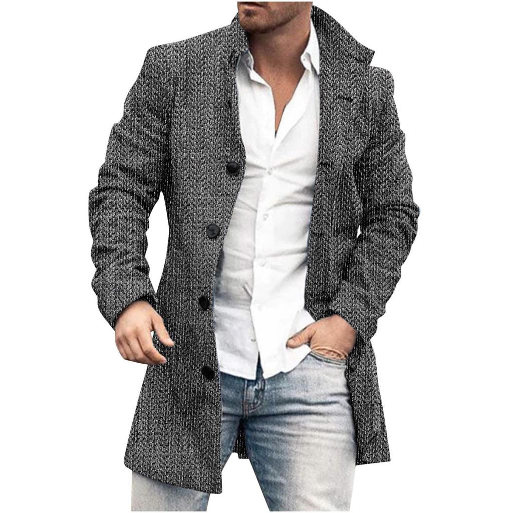 Spring New Men's Pocket Versatile Daily Retro Stand Up Collar Medium Long Woolen Coat Men's Casual Coat Men's Clothing