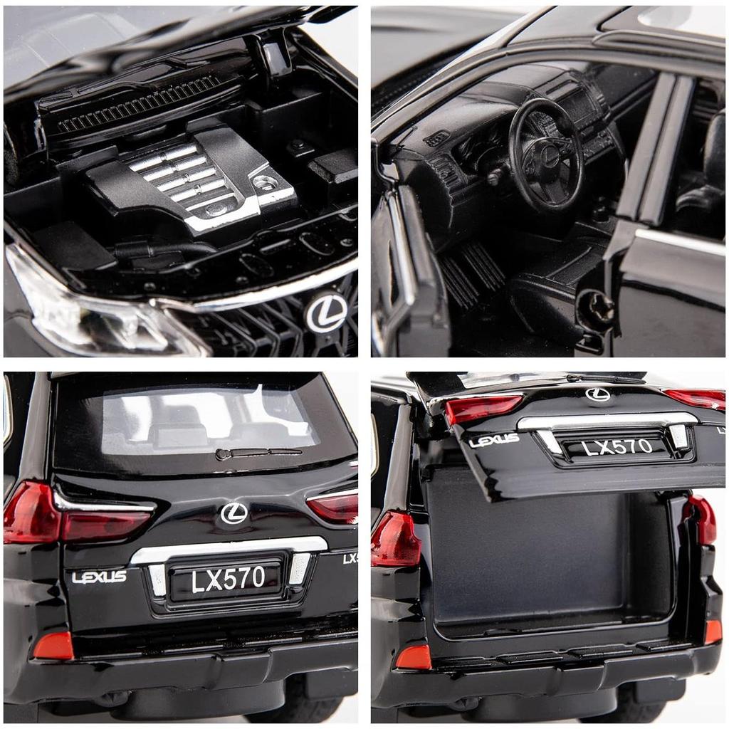 1/32 Scale Lexus LX570 Off-Road In Luxury SUV Model Car, Zinc Alloy Pull Back Toy Car with Sound and Light for Kids Boy Girl Gift