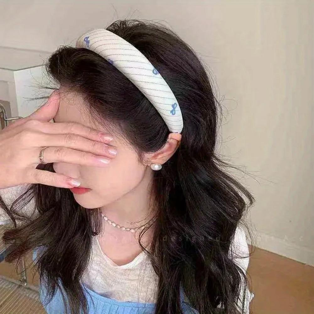 New Floral Bowknot Hairbands for Women Girls Korean Hair Accessories Sponge Soft Sweat Flower Bows Wide Hoop Headband Bandana