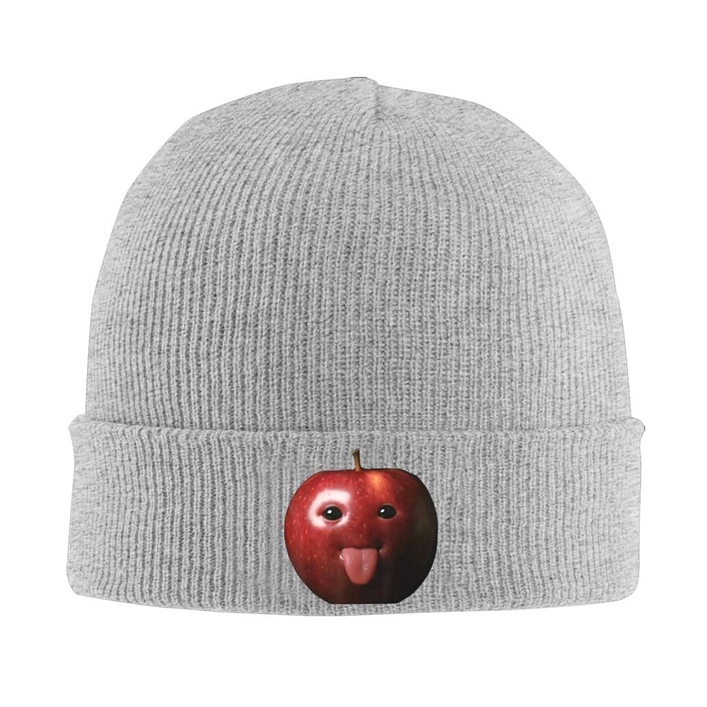 Funny Silly AI Apple gen z Meme BrainRot Humor Tongue Out T-Shirt B0FPKLGRSC Beanie Hats  Knit Hat  Warm Soft Caps Bonnet Hats