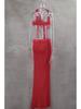 Spring/Summer Deep V Cut-Out Lurex Hand-Crocheted Knit Dress with Lace-Up Slit