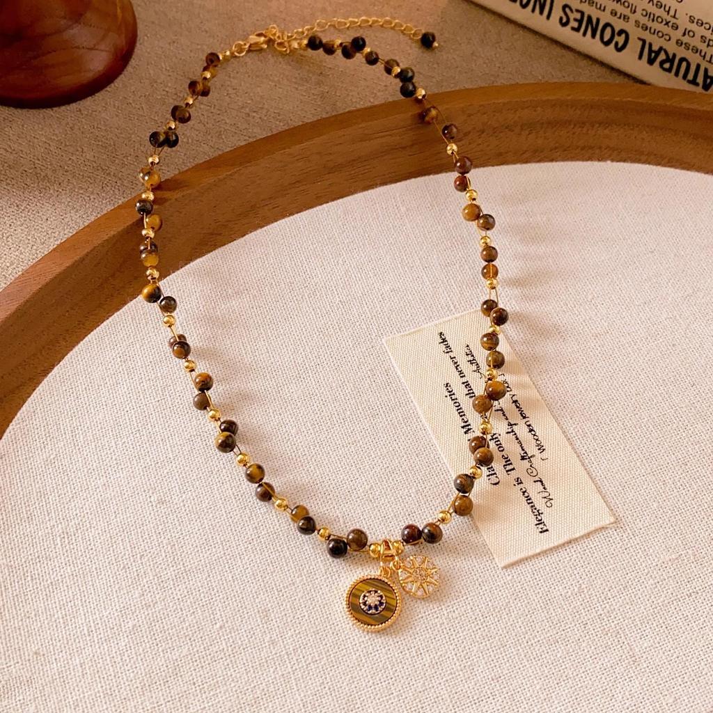 French Tiger's Eye Zircon Pendant Necklace - Light Luxury Exquisite Design Sweater Chain