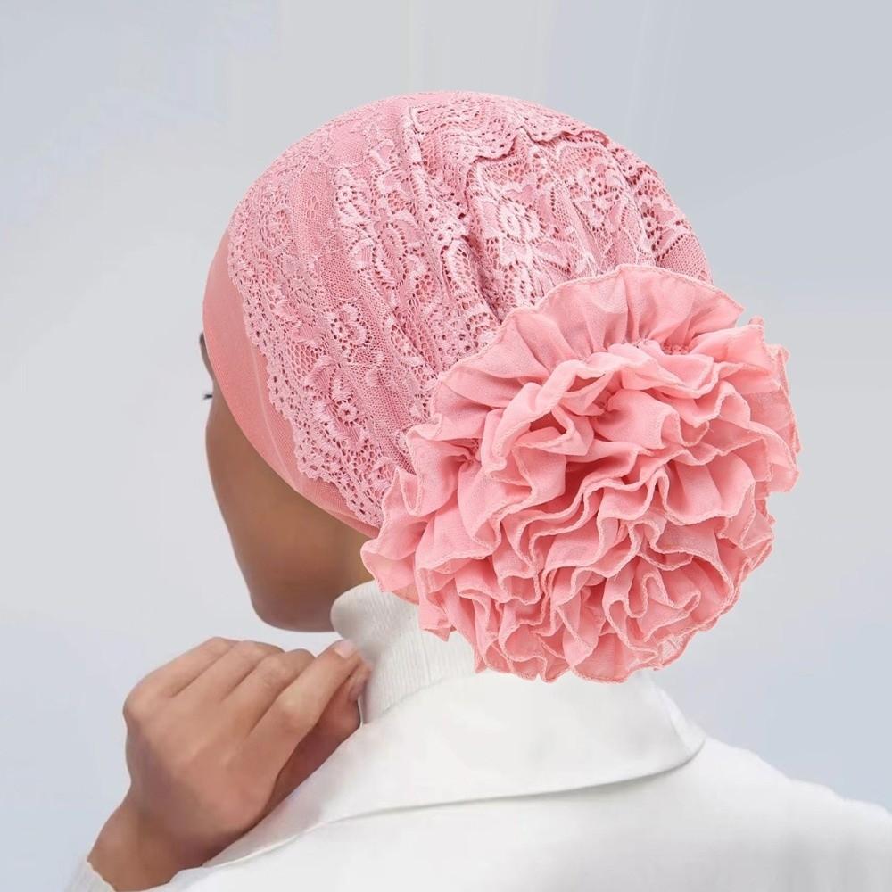 Elegant Headscarf Hat Lace Edge Women's Hijabs Flower Design Pullover Hat  Women Headwear