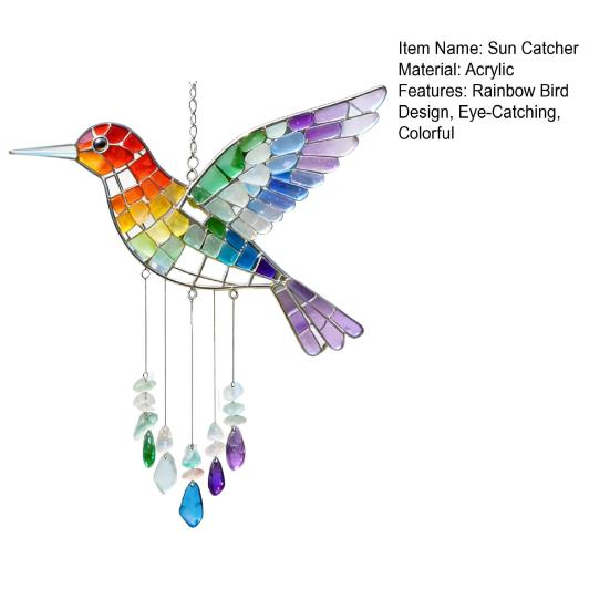 Rainbow Bird Sun Catcher Colorful Acrylic Hummingbird Suncatcher Rainbow Maker Hanging Bird Decoration for Indoor Window Garden Decor