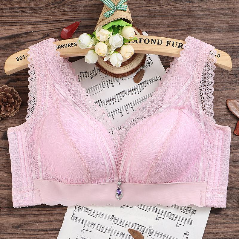 No Rim Bra Sexy Lace Beauty Back Bra Gathered Underwear Female Adjustable Thin Large Size Bra