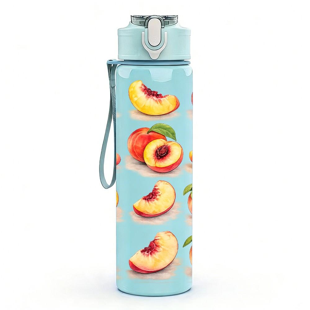 1PC Fresh Peach Sliced Fruit Art Print 750ml Color Plastic Sports Water Bottle Leakproof Flip Straw Lid Suitable for Sports Office Home Use