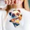 Panda Christmas Ornament 2D Acrylic Cartoon Panda Christmas Tree Hanging Ornament Cute Car Interior Accessories for Car Rear View Mirror Xmas