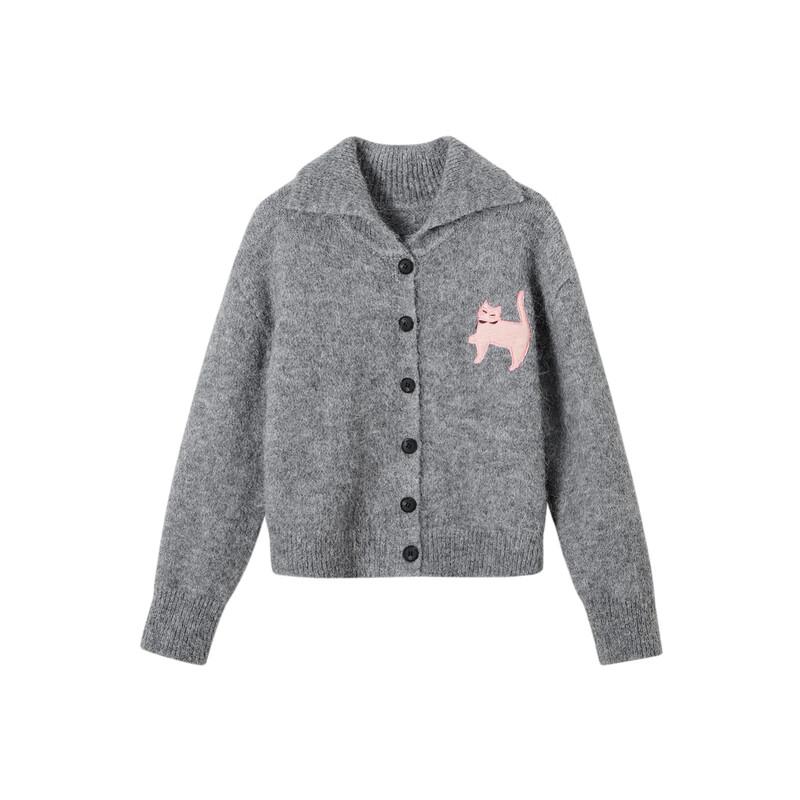 Demana Women's Alpaca Blend Cat Patch Lapel Cardigan
