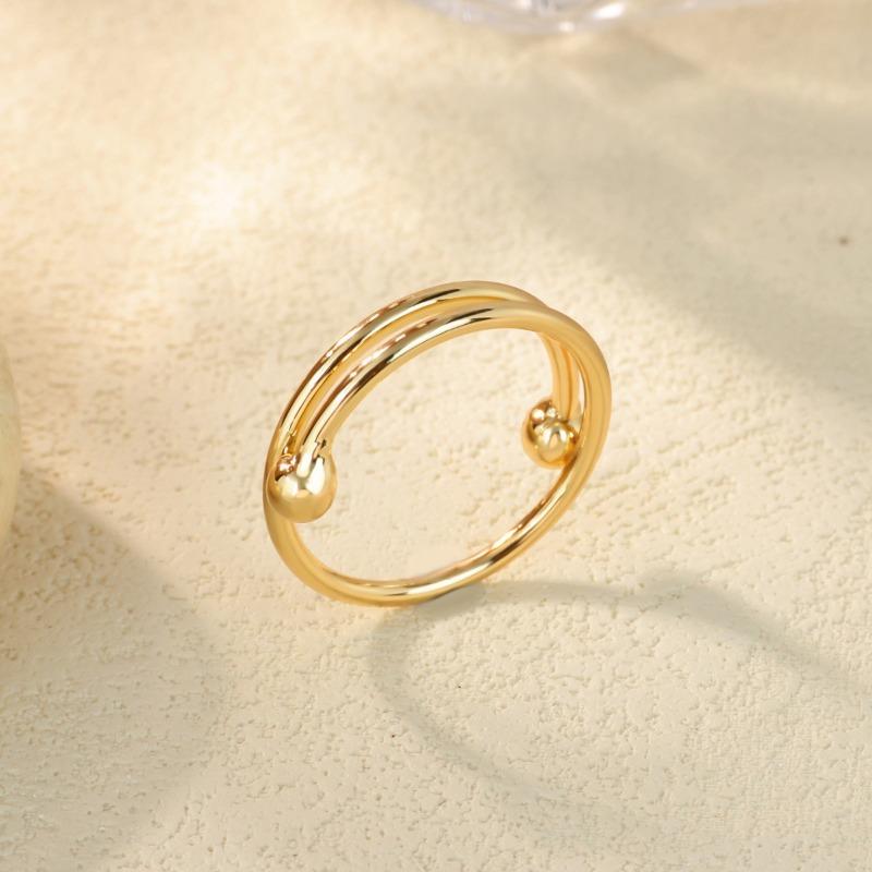 Personalized and Innovative K Gold Double-layer Round Bead Ring Women's Fashion Plain Ring Simple Index Finger Ring Jewelry Is Hot-selling