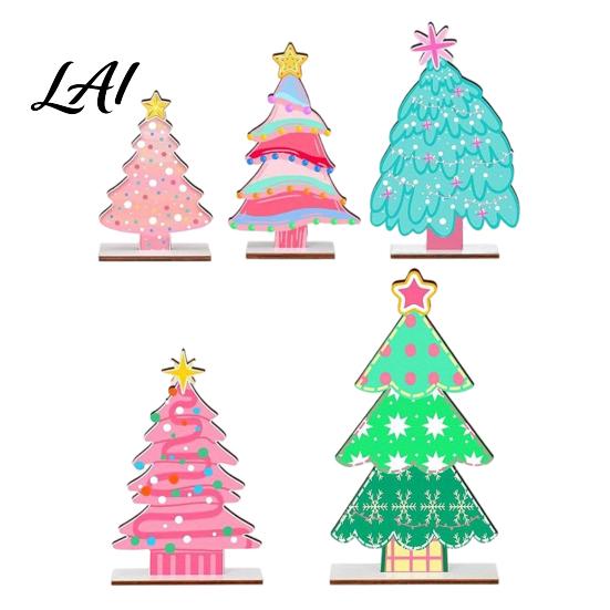 Rustic Holiday Desktop Decorations Wooden Christmas Tree Table Decoration Pine Tabletop Centerpiece Vintage Style Room Decor Farmhouse Tiered